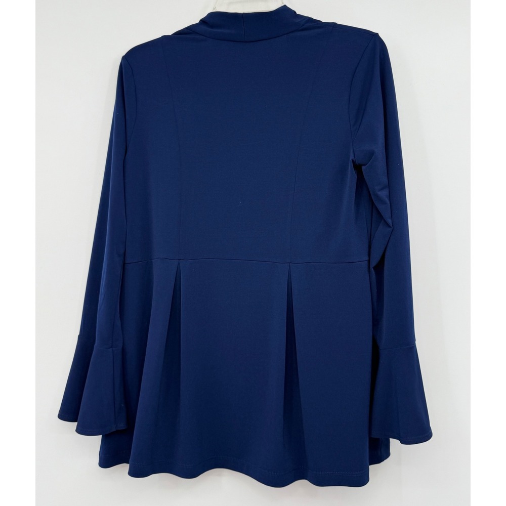 Susan Graver Open Knit Bell Sleeve Cardigan Blue Office Career Preppy - Picture 5 of 11